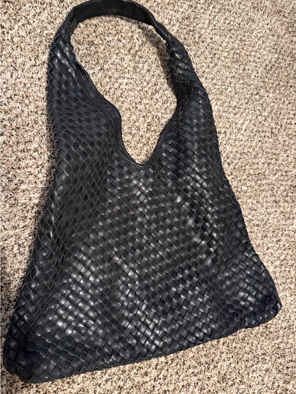 Woven Leather Shoulder Bag in Black
